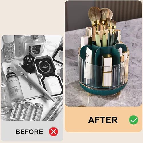 Plastic Box - Makeup Brush Holder with lid,360 Rotating Makeup Organizer