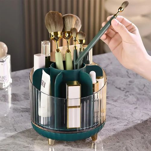 Plastic Box - Makeup Brush Holder with lid,360 Rotating Makeup Organizer