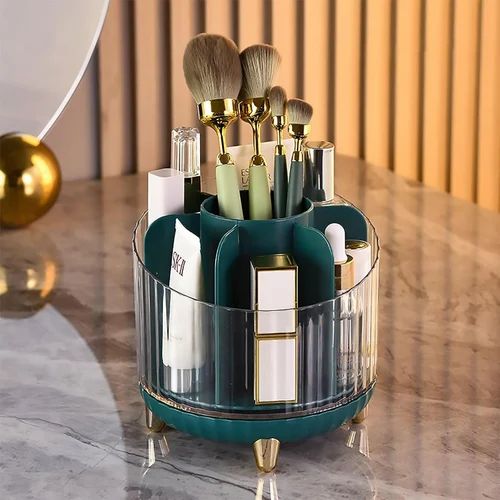 Plastic Box - Makeup Brush Holder with lid,360 Rotating Makeup Organizer