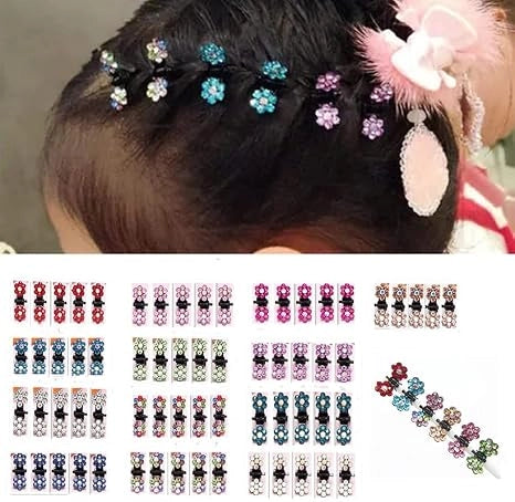multicolor trending Girls Small Crystal Flowers Metal Hair Claws, Pack of 24pcs