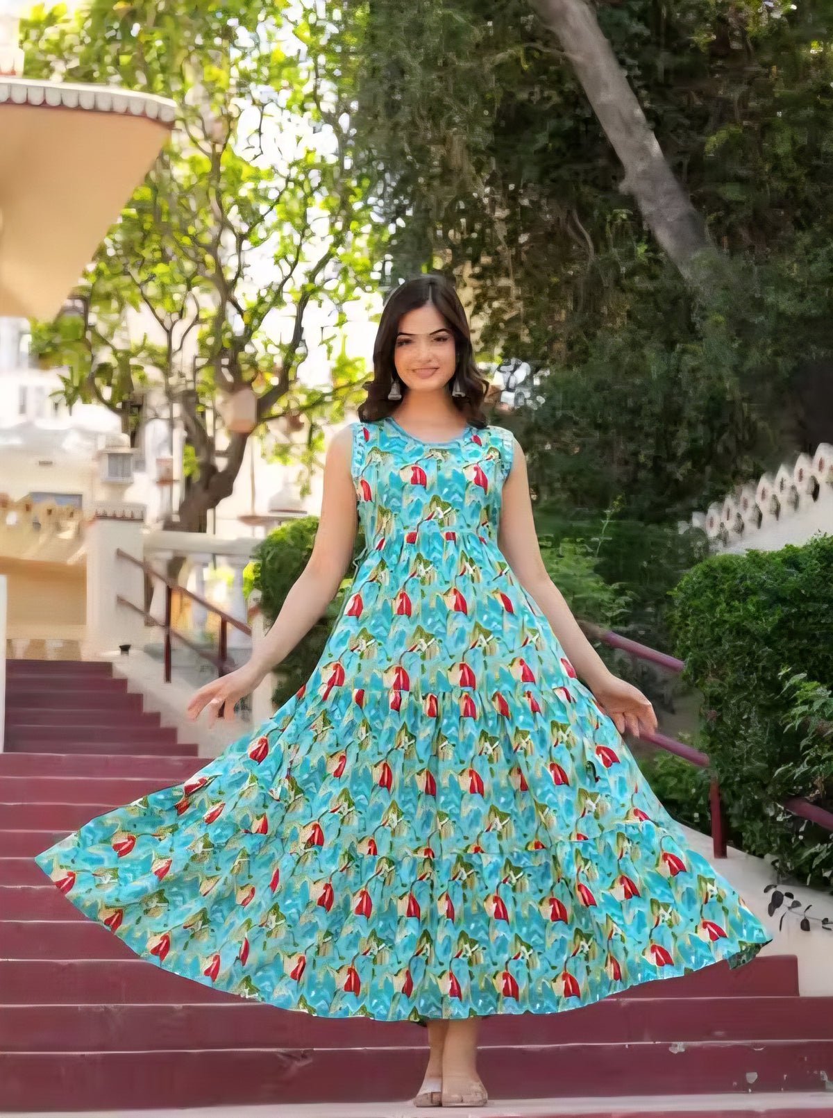 Trending Rayon Printed Sleeveless Kurti