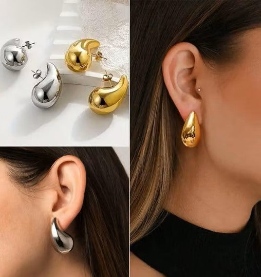 Glossy Teardrop Chunky Stud Earrings