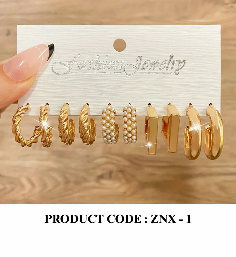 Gold Plated ZNX-1 Ladies Artificial Golden Hoop Earring Combo Product Code: ZNX-1, Bali