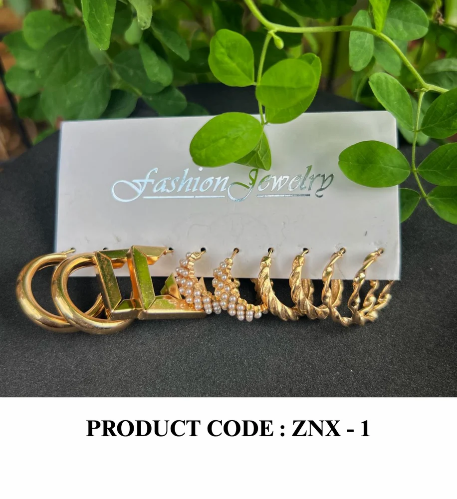 Gold Plated ZNX-1 Ladies Artificial Golden Hoop Earring Combo Product Code: ZNX-1, Bali