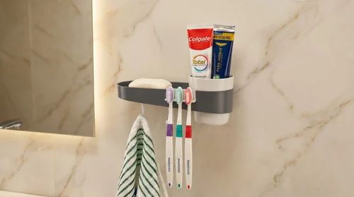 Plastic Toothbrush Holder - Bathroom Organiser Self Rack