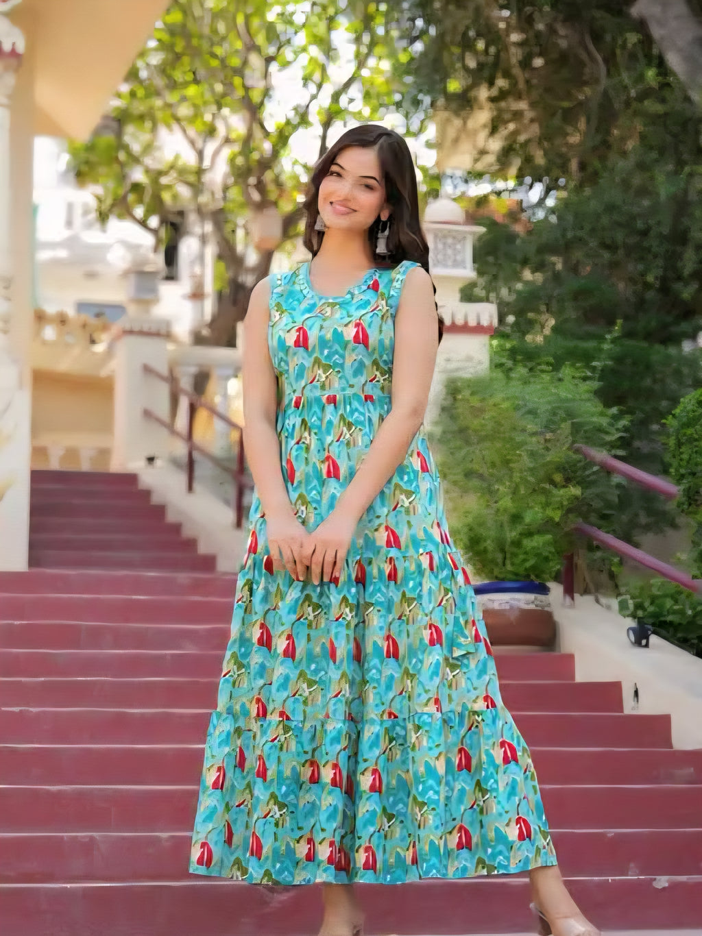 Trending Rayon Printed Sleeveless Kurti