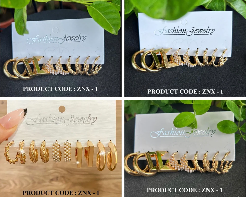 Gold Plated ZNX-1 Ladies Artificial Golden Hoop Earring Combo Product Code: ZNX-1, Bali